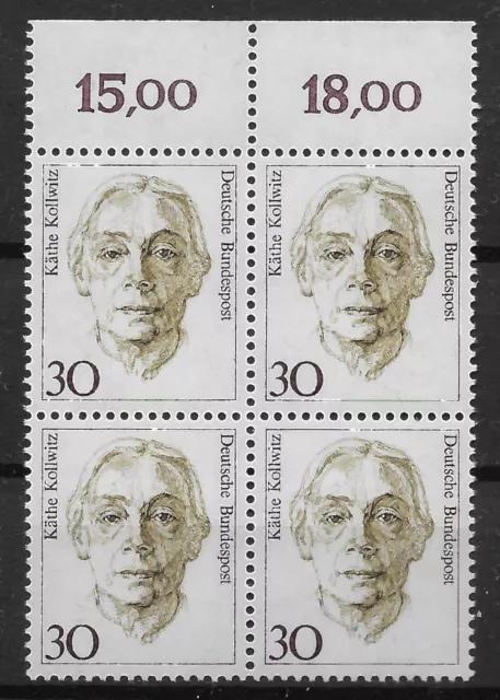 Bund 1991 ** Mi 1488 Frauen 30Pf im Viererblock VB 4er Block Oberrand OR 03729A