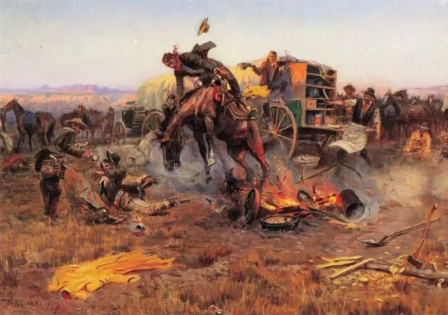 Tulsa OK, Camp Cook's Troubles by Charles Marion Russell, Vintage Postcard