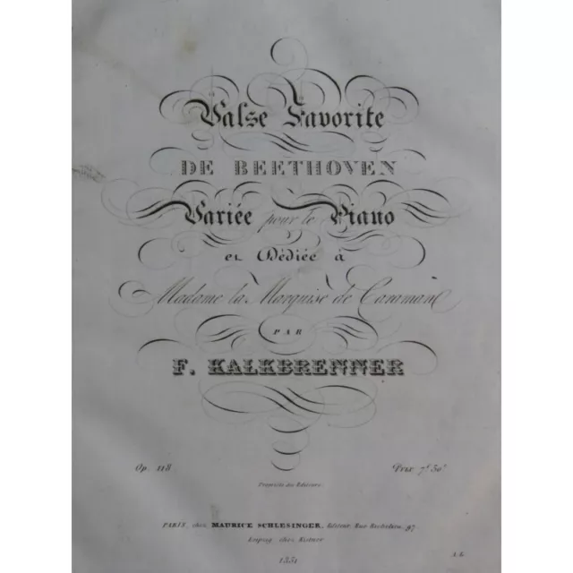 KALKBRENNER Frédéric Valse Favorite de Beethoven op 118 Piano ca1833