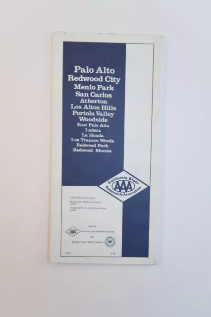 Palo Alto 1980 Travel Map Fold Out Vintage Redwood City Menlo Park Triple AAA 2