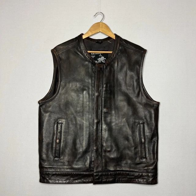 Used Motorcycle Vest Genuine Leather Biker Waistcoat 'Live To Ride' - Eagle Embossed Back, Black Vest Mens Biker Vest Rikom - Foto 6