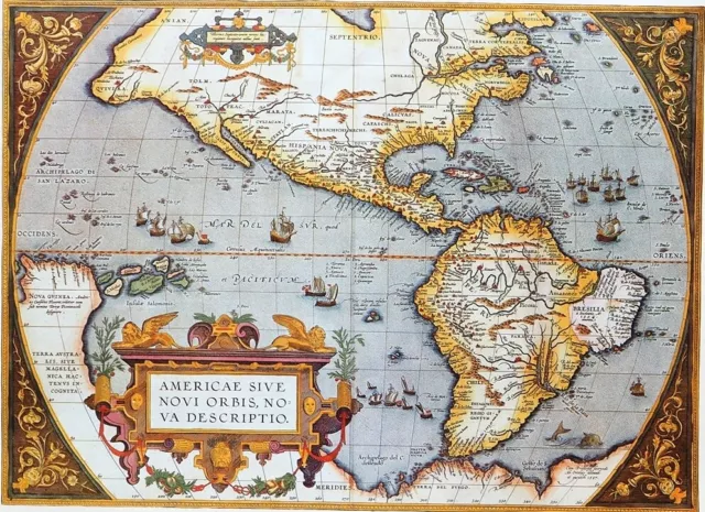 REPRODUCTION 13.25" x 9.5" MAP PRINT OF AN ANTIQUE  1570 AMERICA SIVE NOVI ORBIS