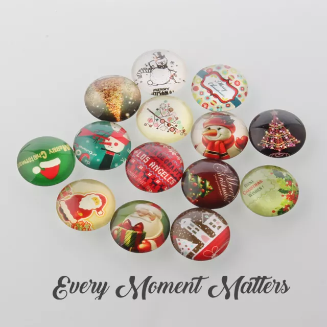 10 x CHRISTMAS XMAS MIXED DESIGNS GLASS DOME FLAT BACK CABOCHONS 12mm