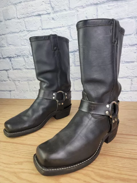 MENS CHIPPEWA BLACK leather Motorcycle Boots Harness Square Toe Sz 8.5 ...
