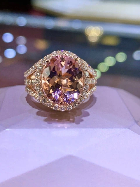 Lab-Created Morganite 3.20Ct Oval Cut Halo Engagement Ring 14K Rose Gold Plated