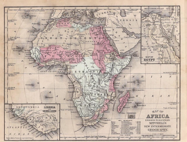1880 ANTIQUE MITCHELL Modern Geography Atlas-Map Of Africa-Egypt ...