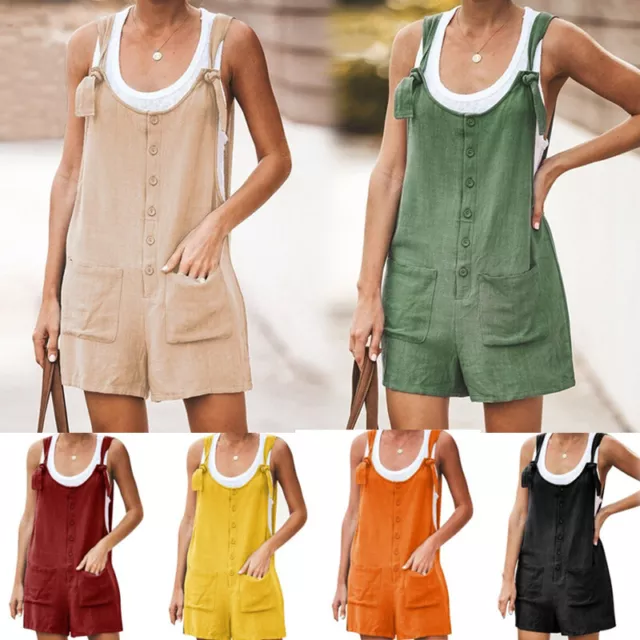 Fashion Lady Suspender Overalls Pants Sleeveless Rompers Loose Short Jumpsuit