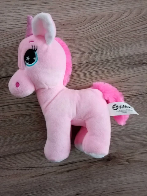 Peluche doudou licorne SANDY rose corne pailletée 25 cm