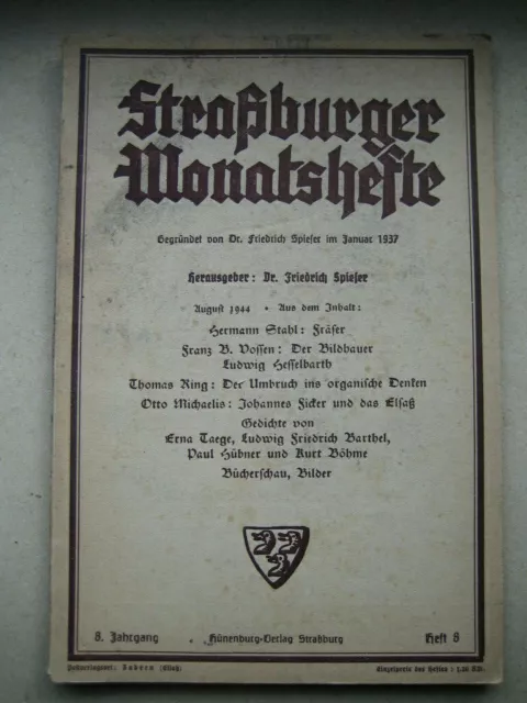 Straßburger Monatshefte Heft 8 1944 Original