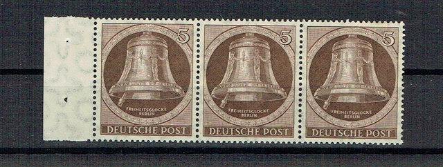 Berlin Mi.Nr 75 ** 5 Pf. Glocke  Klöppel links Dreierstreifen mit Rand, s.Scan