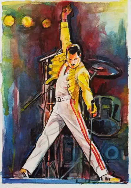 Freddie Mercury- OOK QUEEN Legend Singer Portrait Watercolor Painting ±14"x10"in