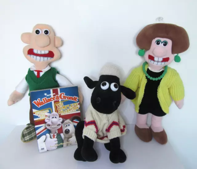 Wallace & Gromit Wendolene Shaun The Sheep Dolls Close Shave Dvd Soft Toy Bundle