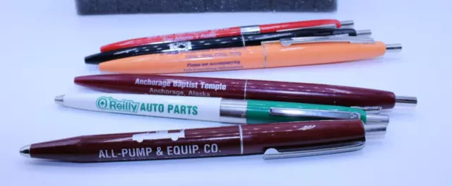 Lot of 6 Vintage ADVERTISING Ball Point Ink Pens BIC CLIC + O'REILLY AUTO PARTS+