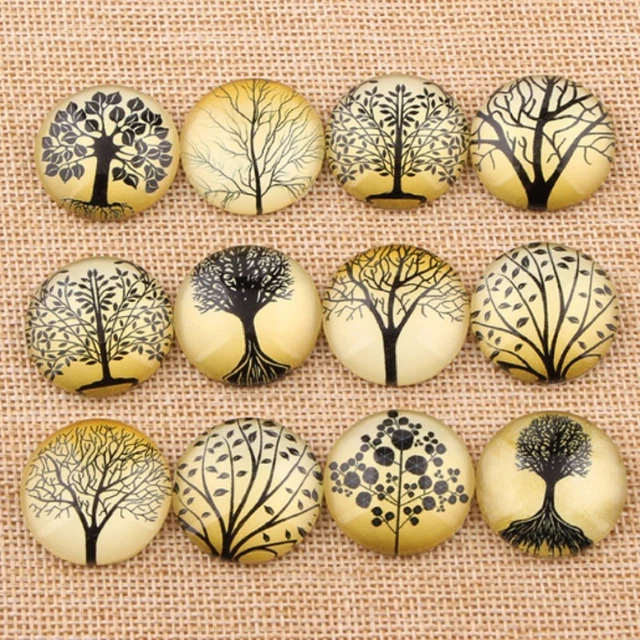 10 Silhouette Tree Cabochons Mixed Round Glass Cabochon Flat Back 10mm 20mm UK
