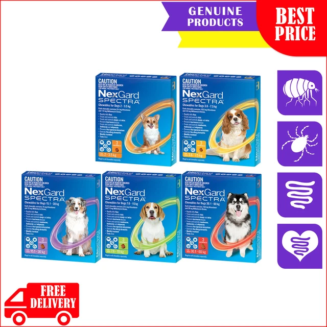 NEXGARD SPECTRA FOR All Sizes Dogs Flea Tick Heartworm Worm Prevention