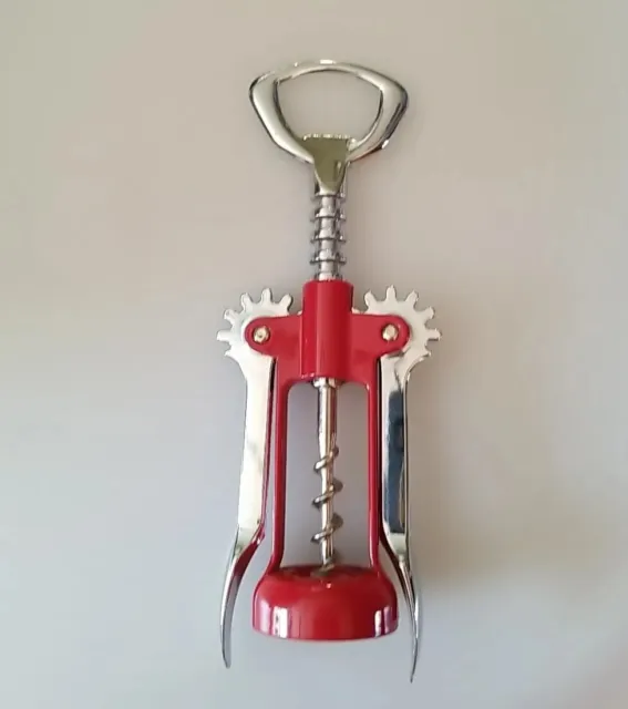 Vintage Red and silver Winged Wine Corkscrew & Bottle Opener Made In Italy...