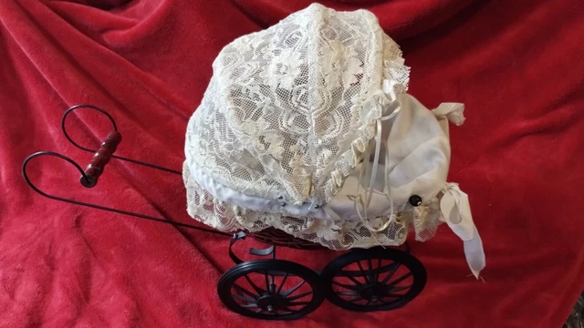 antique baby doll Wicker Basket stroller W/ Lace 2 Foot Long Great Condition