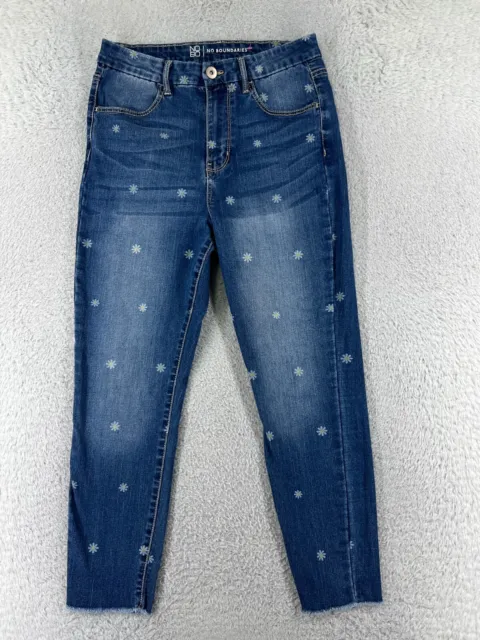 NO BOUNDARIES PANTS Womens 11 Blue Denim Jeans Daisey All Over Print Skinny  $15.94 - PicClick