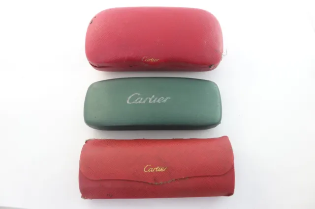 Lot Of 3 Cartier Eyeglasses Cases Red & Green Genuine Cases Rare Eyewear Cases