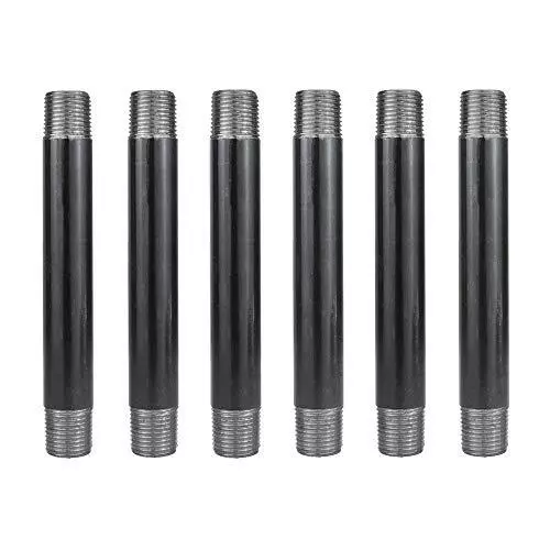 6 Pack Heavy Duty Pre-Cut Grey Metal Pipe, Industrial Steel 1/2" × 6" Gray