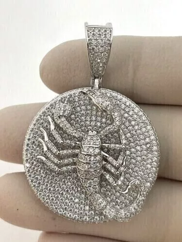 Real Moissanite 4Ct Round Bling Scorpion Medallion Pendant 14K White Gold Plated 3