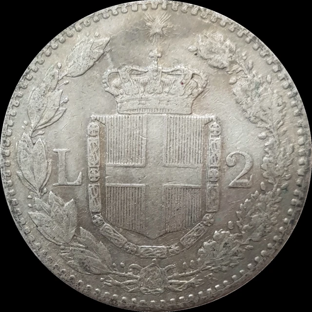 Italy 1887 2 Lire Lira Silver Coin  Umberto I