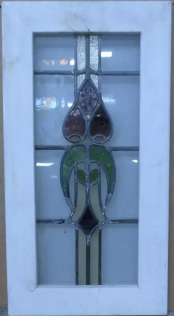 MIDSIZE OLD ENGLISH LEADED STAINED GLASS WINDOW Abstract Floral 13.5" x 26"