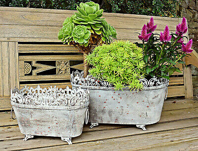 ❀ Blumenkasten Übertopf Vintage Jardiniere Creme Zement Pflanzkasten 29cm #HoR 