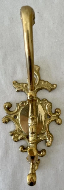 Set of 2 Vtg Antique Style Ornate Solid Brass Triple Coat Key Hat Hanger Hooks 5