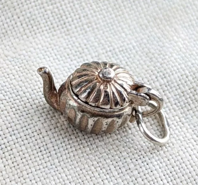 Genuine Vintage Sterling Silver Tea Coffee Pot Kettle Pendant Charm Opening Lid