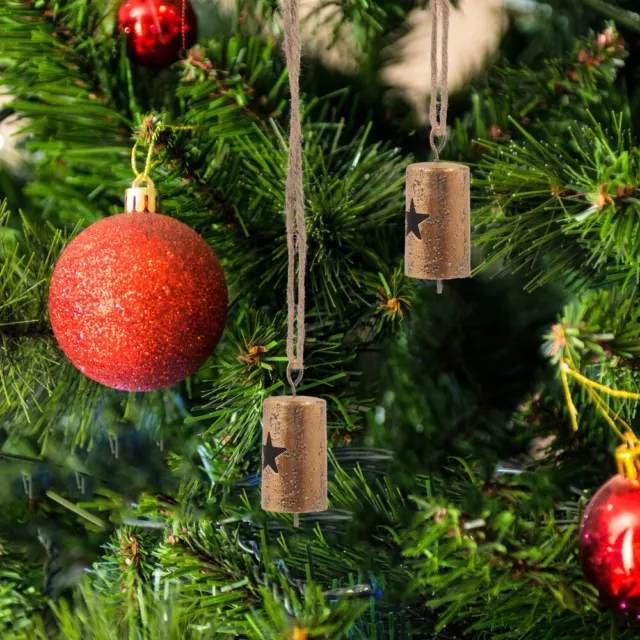 4 Pcs Vintage Metal Cowbell Bells Christmas Trees Ornaments Cylinder