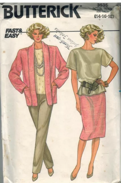 3535 UNCUT Butterick Sewing Pattern Misses Jacket Skirt Pants Top Vintage 1980s