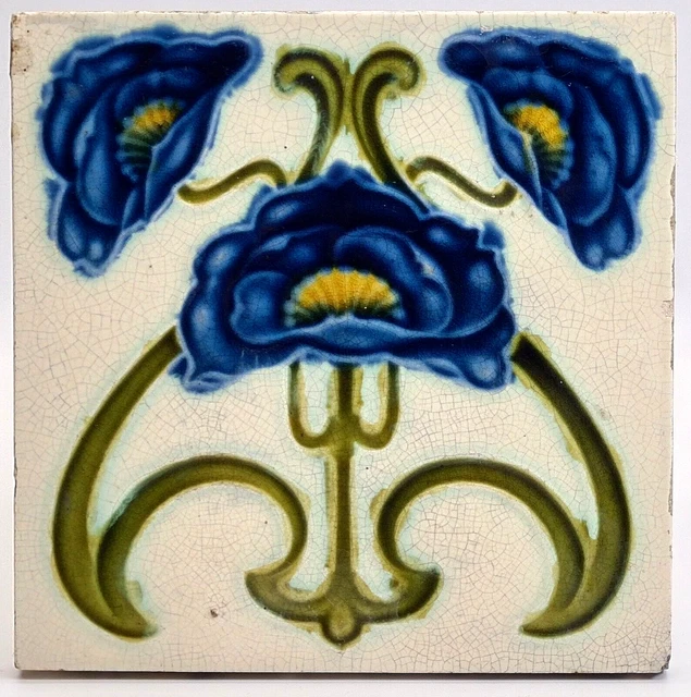 Art Nouveau Moulded Majolica Tile Corn Bros C1905