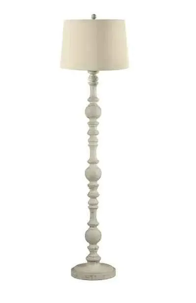 Hampton Bay Witherby 61 in. Shabby White Floor Lamp with Gray Fabric Shade