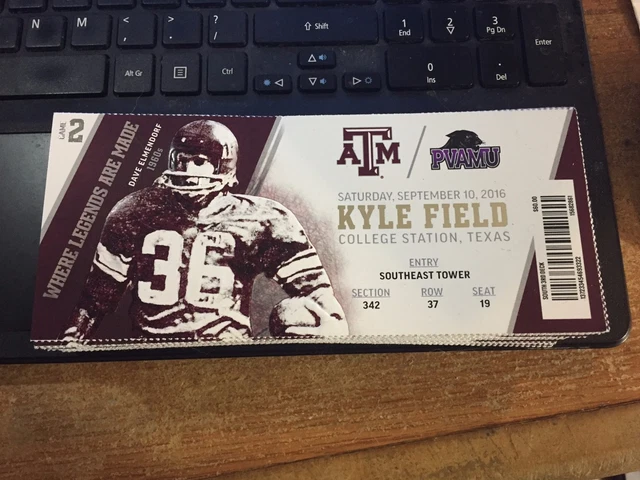 2016 Texas A&M Aggies Vs Pvamu College Football Ticket Stub 9/10 Dave Elmendorf
