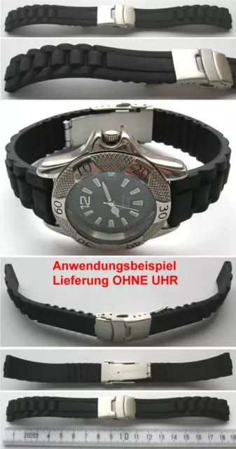 SILIKONUHRENBAND KAUTSCHUKUHRENARMBAND SICHERHEITSFALTSCHLIESSE 18, 20, 22, 24mm