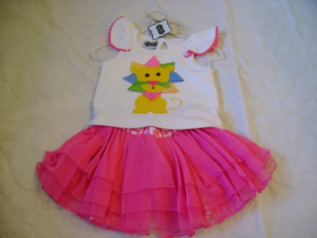 Mud Pie Boutique Baby Girl Outfit Set LION Hot Pink Size 6-9 m NEW Ruffle Tulle