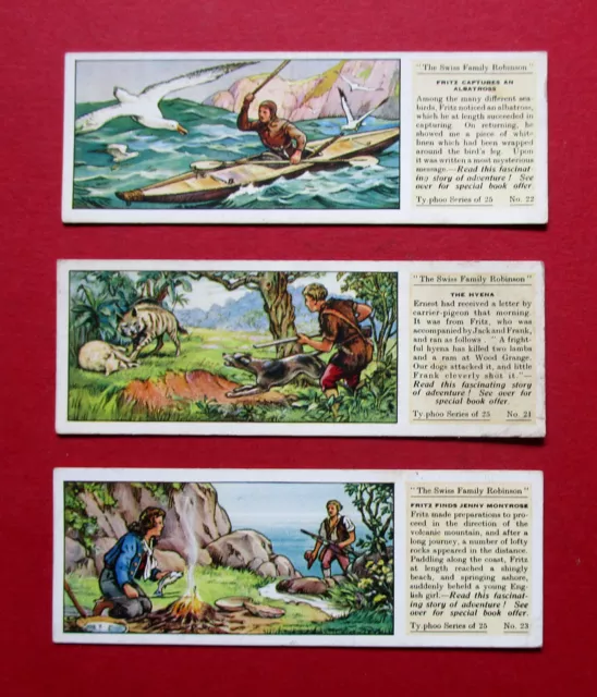 TYPHOO THREE VINTAGE 1935 TEA CARDS  SWISS FAMILY ROBINSON  No's  21 - 22 & 23