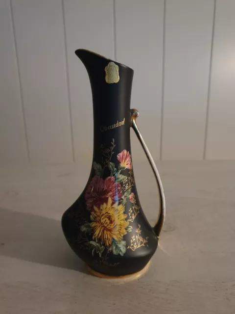 Bavaria Waldershof Handarbeit 22 Karat Gold Henkelvase Vase  20 cm. Echt Cobalt