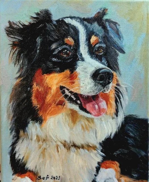 Original Oil Painting Pet Portrait "Dog" Canvas 8×10" Handmade Art by Sof Simon