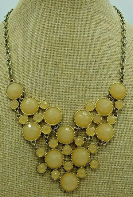 Champagne Bubbles Statement NeckIace Ivory and Gold Tone Bib 17"
