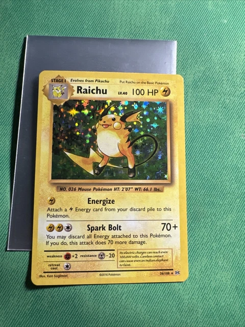 Raichu HOLO RARE 36/108 Pokemon TCG XY Evolutions Card NM Shiny foil 2016