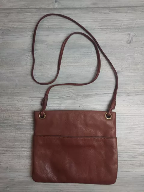 Margot New York Brown Leather Zip Top Crossbody Bag