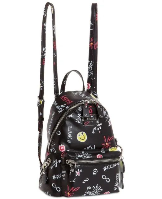 NEW!  Authentic GUESS Cool School Black Printed Small Backpack FUN DESIGN