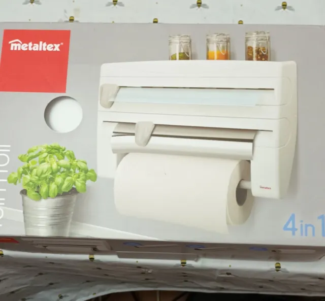 Metaltex 254410 Roll-n-Roll 4-In-1 Kitchen Roll Holder Dispenser, White , 39 x 1
