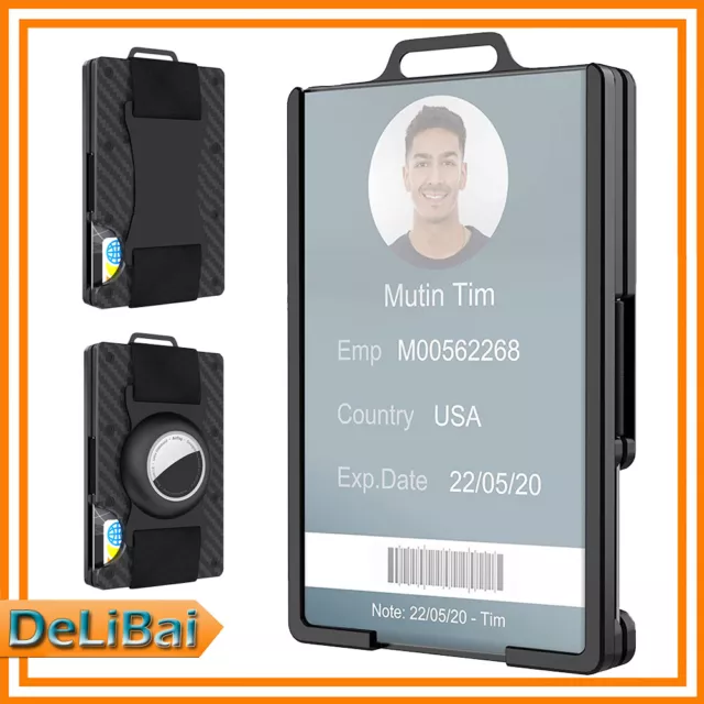 Mens Metal Wallet w/ w/o Airtag ID Badge Card Holder Clear Window RFID Blocking