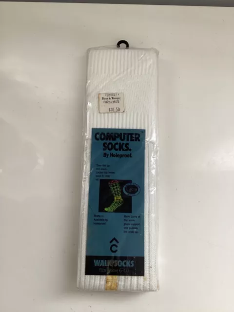 Holeproof Vintage 1980’s Computer Walk Socks - White - Size 6-10