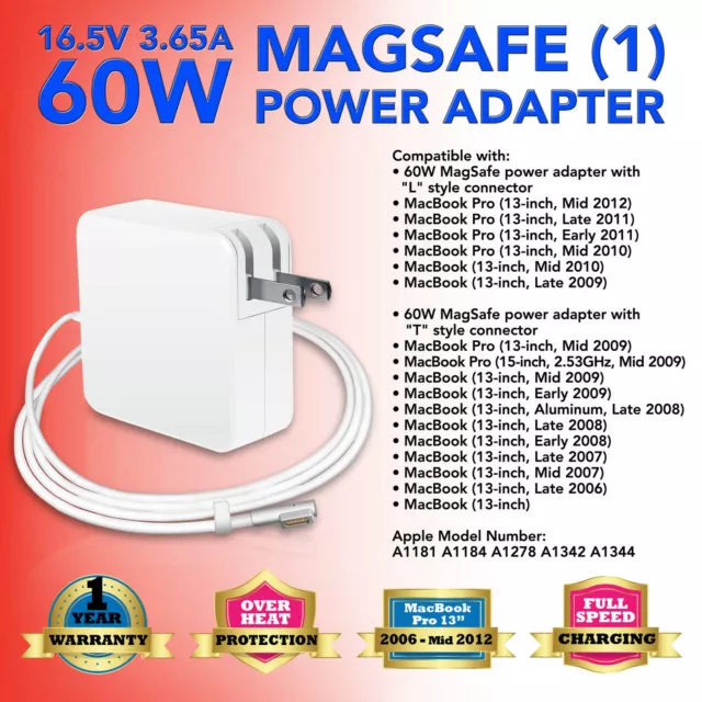 60W For Apple MacBook Pro 13" AC Power Adapter Charger A1181 A1278 2009-2011