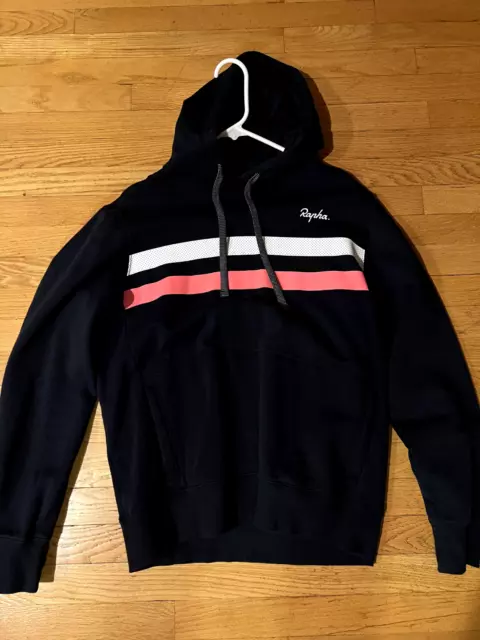 Mens Rapha Brevet Hoodie Size Large L Navy Reflective Stripes Relaxed Fit Cotton Mens Rapha Brevet Hoodie Size Large L Navy Reflective Stripes Relaxed Fit Cotton