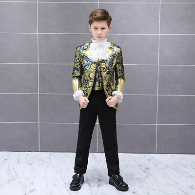 Bambino Ragazzi 3 Pezzi Suit Blazer Giacca Gilet Pantaloni Costume Medioevale Principe 3